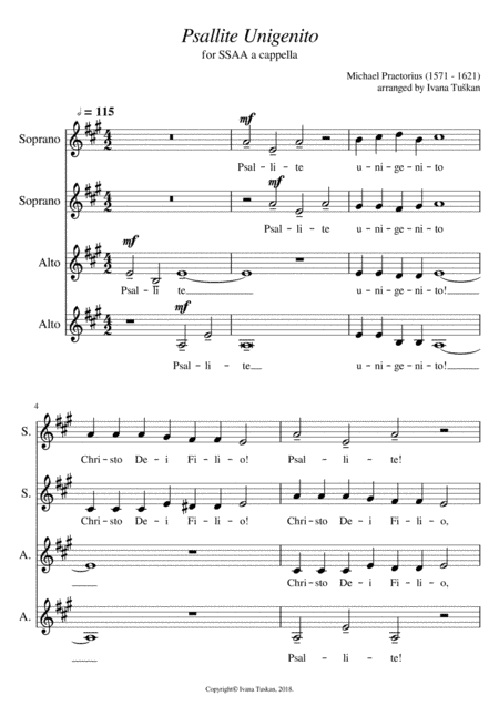 Psallite unigenito, SSAA a cappella (arr. Ivana Tuskan)