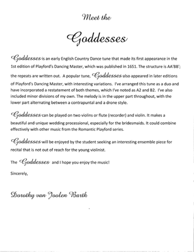 Romantic Playford: Goddesses (arr. Dorothy van Joolen Barth)