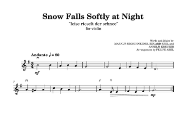 Snow Falls Softly at Night (Leise Rieselt Der Schnee) - Easy Violin (arr. Felipe Abel)