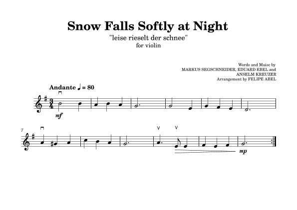 Snow Falls Softly at Night (Leise Rieselt Der Schnee) - Easy Violin (arr. Felipe Abel)
