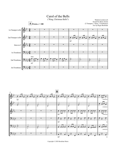 Carol of the Bells (F min) (Brass Sextet - 2 Trp, 1 Hrn, 3 Trb) (arr. Regis Bookshar)