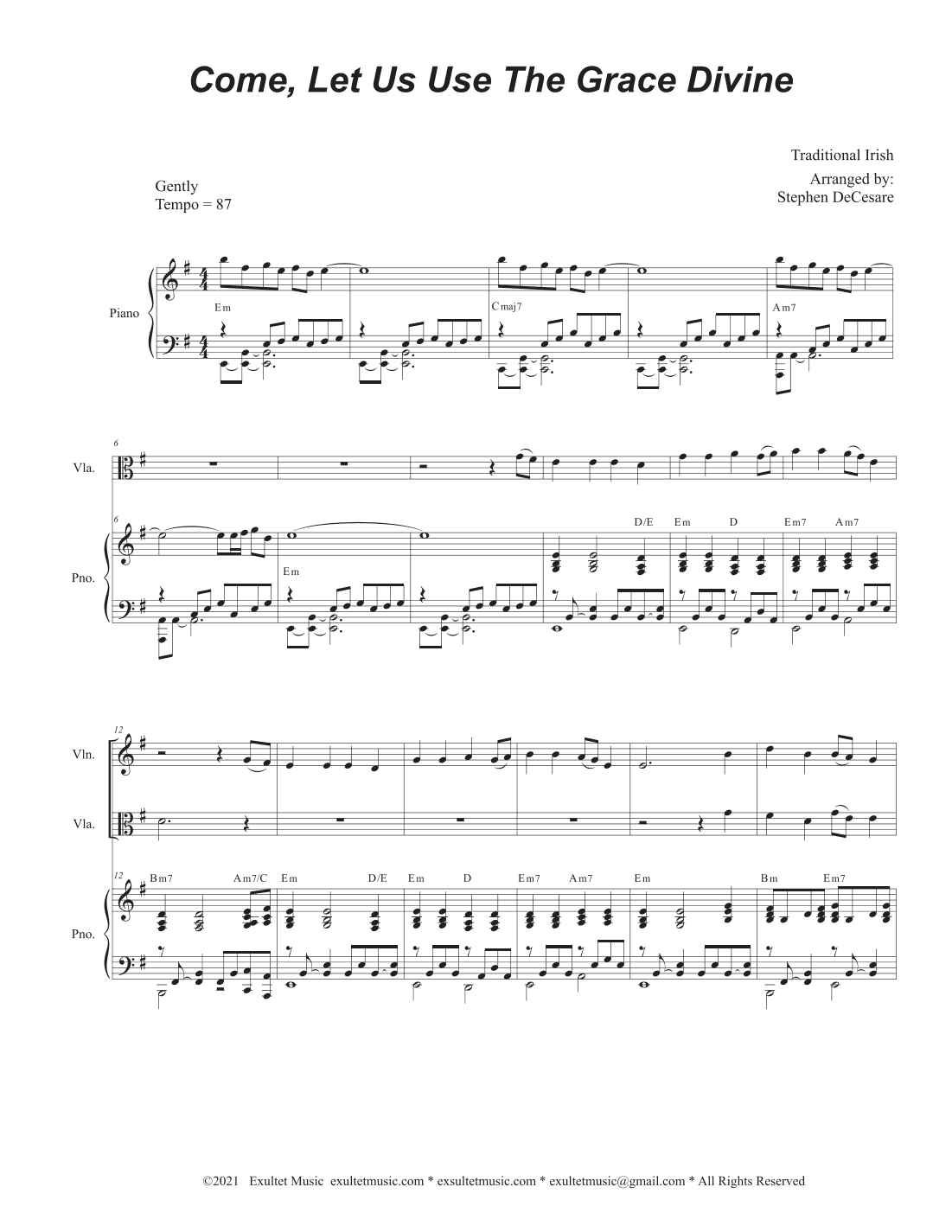 Come, Let Us Use The Grace Divine (Duet for Violin and Viola) (arr. Stephen DeCesare)