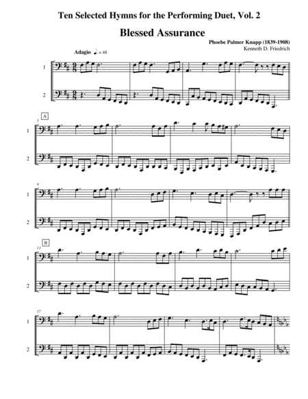 Ten Selected Hymns for the Performing Duet, Vol. 2 - trombone (euphonium) and bass trombone (tuba) (arr. Kenneth D. Friedrich)