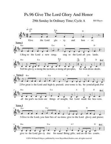 Psalm 96:Give The Lord Glory And Honor - leadsheet