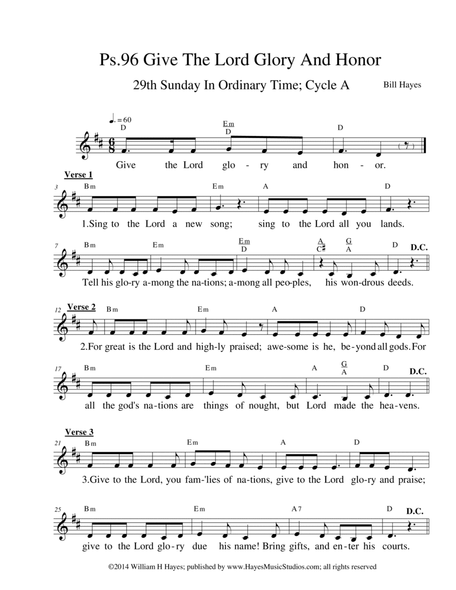 Psalm 96:Give The Lord Glory And Honor - leadsheet