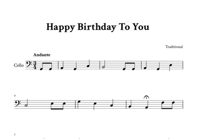 Happy Birthday To You - Cello in C (arr. Yuri Noronha)