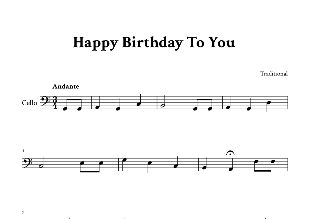 Happy Birthday To You - Cello in C (arr. Yuri Noronha)