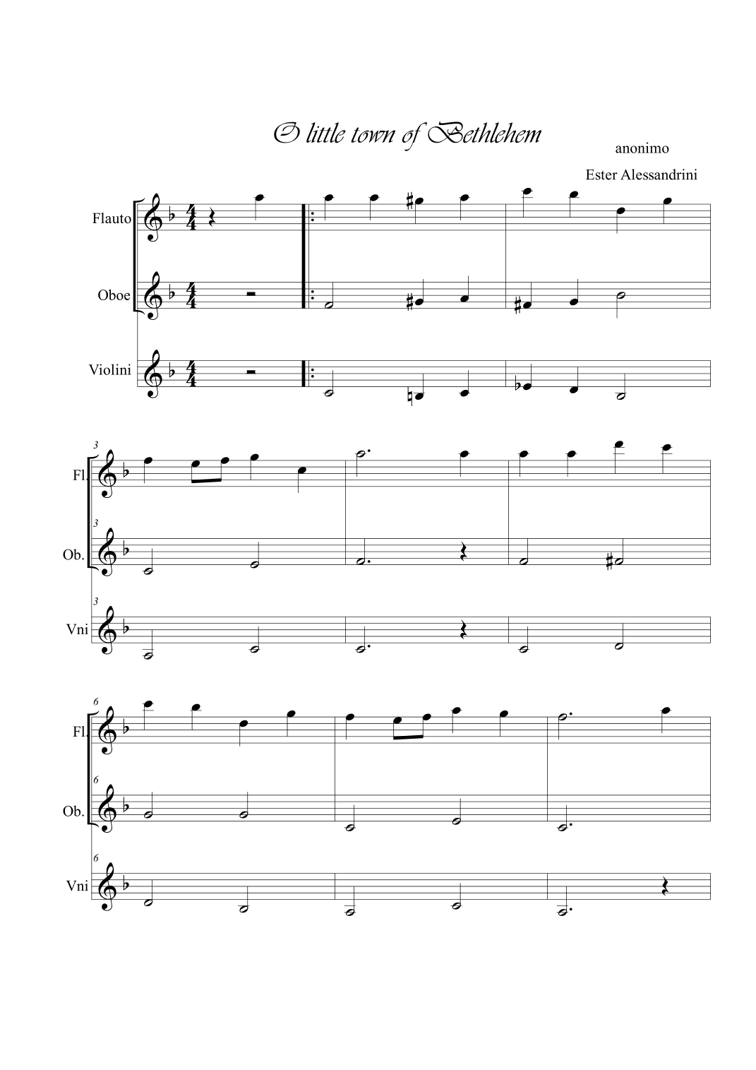 O little town in Bethelehem. Flute, oboe and violin trio (arr. Ester Alessandrini)