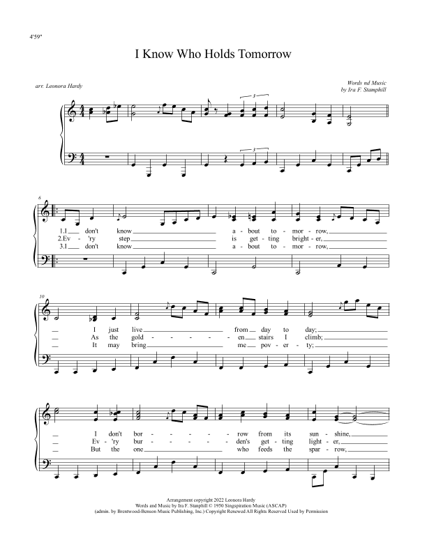 I Know Who Holds Tomorrow (arr. Leonora Hardy)