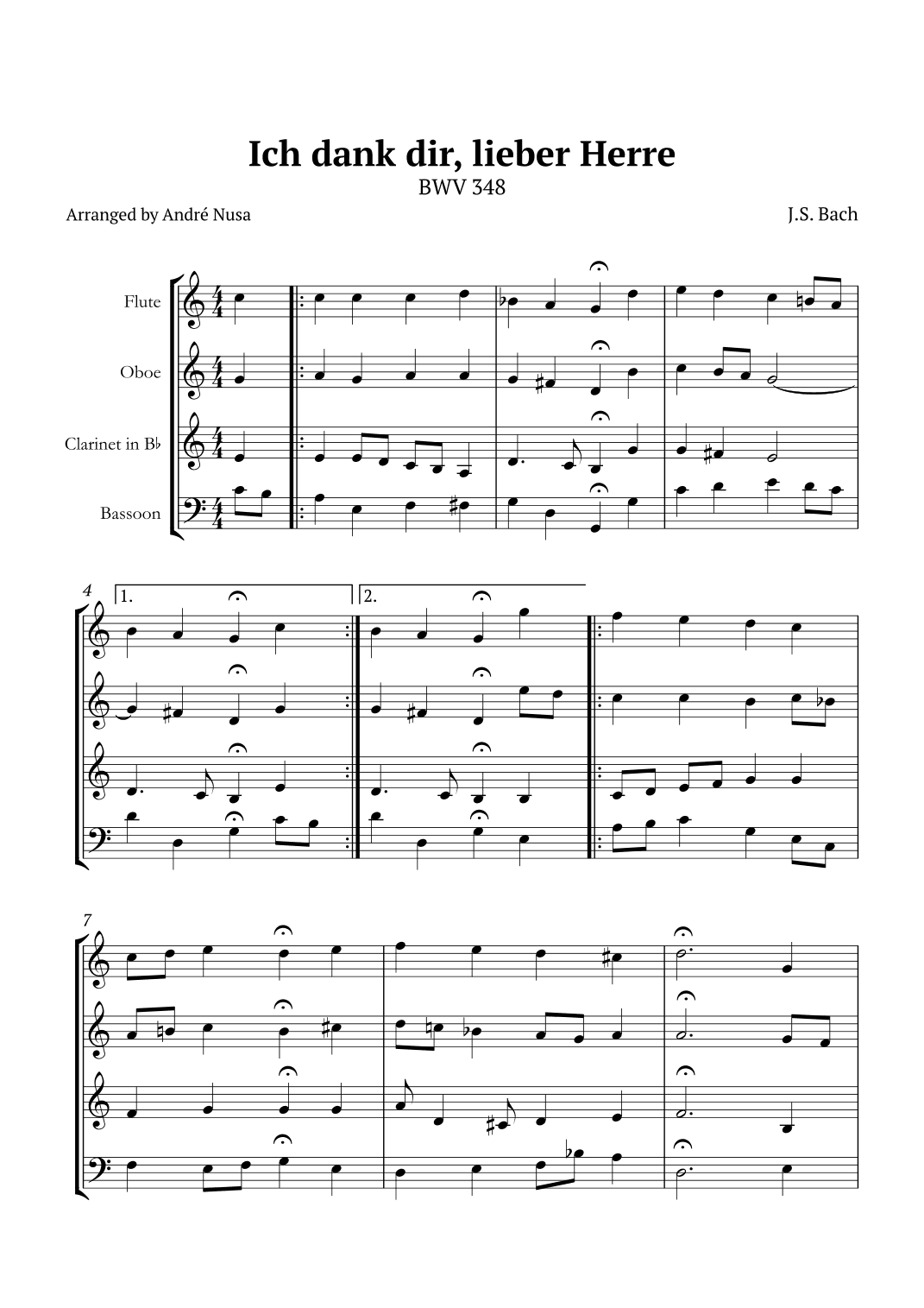 Ich dank dir, lieber Herre BWV 348 (arr. André Nusa)