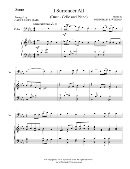 I SURRENDER ALL (Duet – Cello and Piano/Score and Parts) (arr. Gary Lanier)