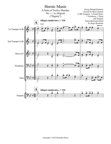 Heroic Music - A Suite of Twelve Marches (Complete) (Brass Quintet - 2 Trp, 1 Hrn, 1 Trb, 1 Tuba, T) (arr. Regis Bookshar)