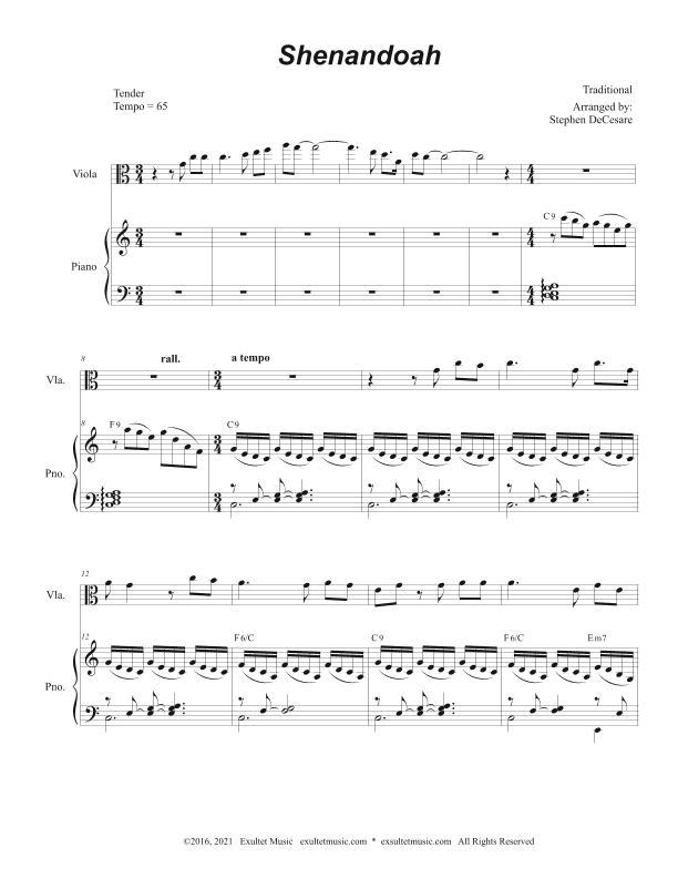 Shenandoah (Viola solo and Piano) (arr. Stephen DeCesare)