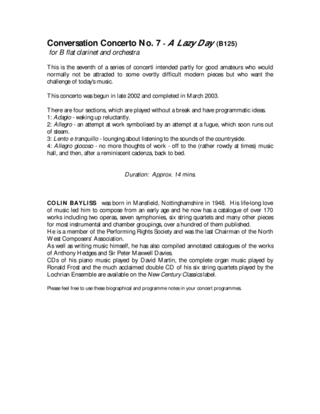 Conversation Concerto No.7 - for B flat clarinet and orchestra