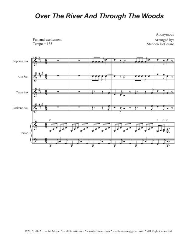 Over The River And Through The Woods (Saxophone Quartet and Piano) (arr. Stephen DeCesare)