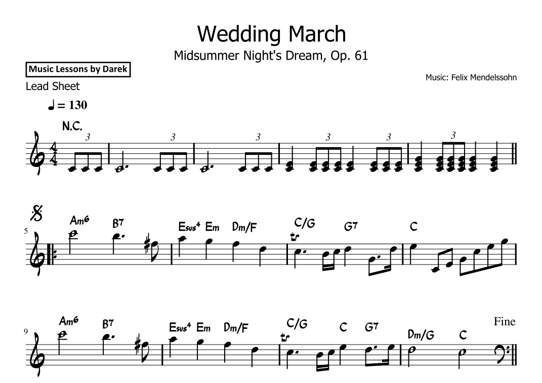 Wedding March (LEAD SHEET) Midsummer Night's Dream, Op. 61 [Felix Mendelssohn] (arr. Darek)