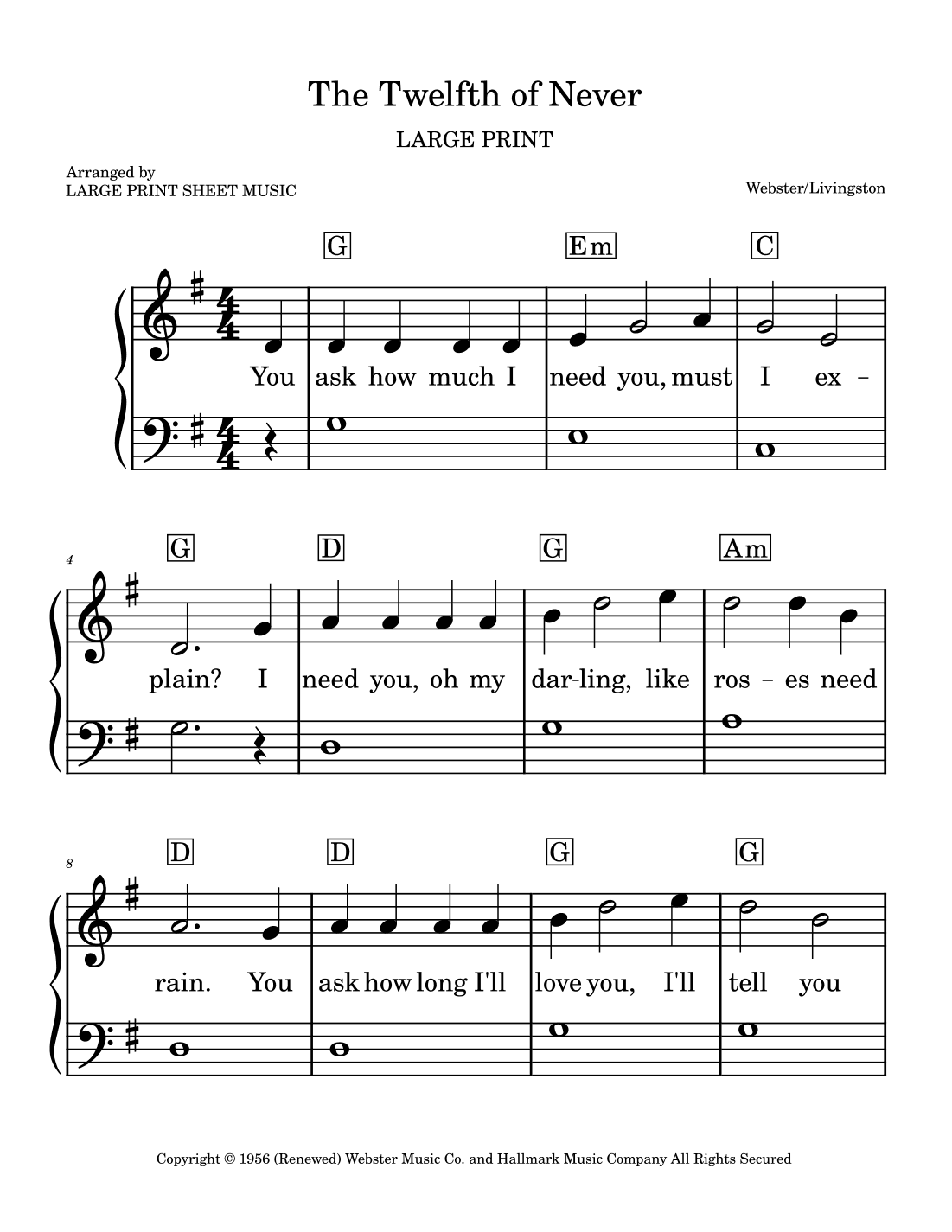 The Twelfth Of Never (arr. Large Print Sheet Music)