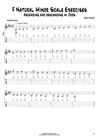 F Natural Minor Scale Exercises - Ascending and Descending in 3rds