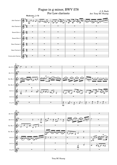 Fugue in g minor (the little), BWV578 for Low Clarinets (Septet) (arr. Tony BC Huang)