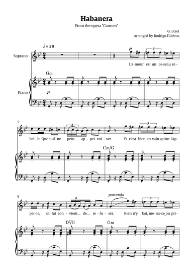 Habanera (for soprano - G minor/major) (arr. Rodrigo Faleiros)