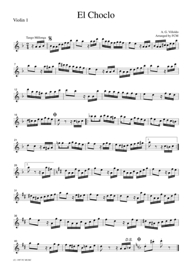Tango El Choclo, for string quartet, TA002 (arr. FCMUSIC)