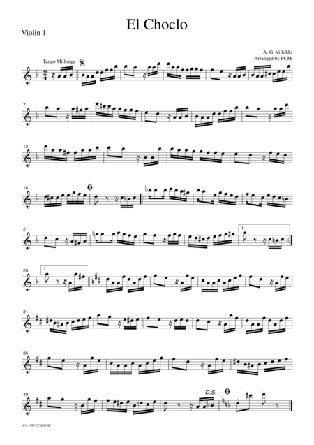 Tango  El Choclo, for string quartet, TA002 (arr. FCMUSIC)