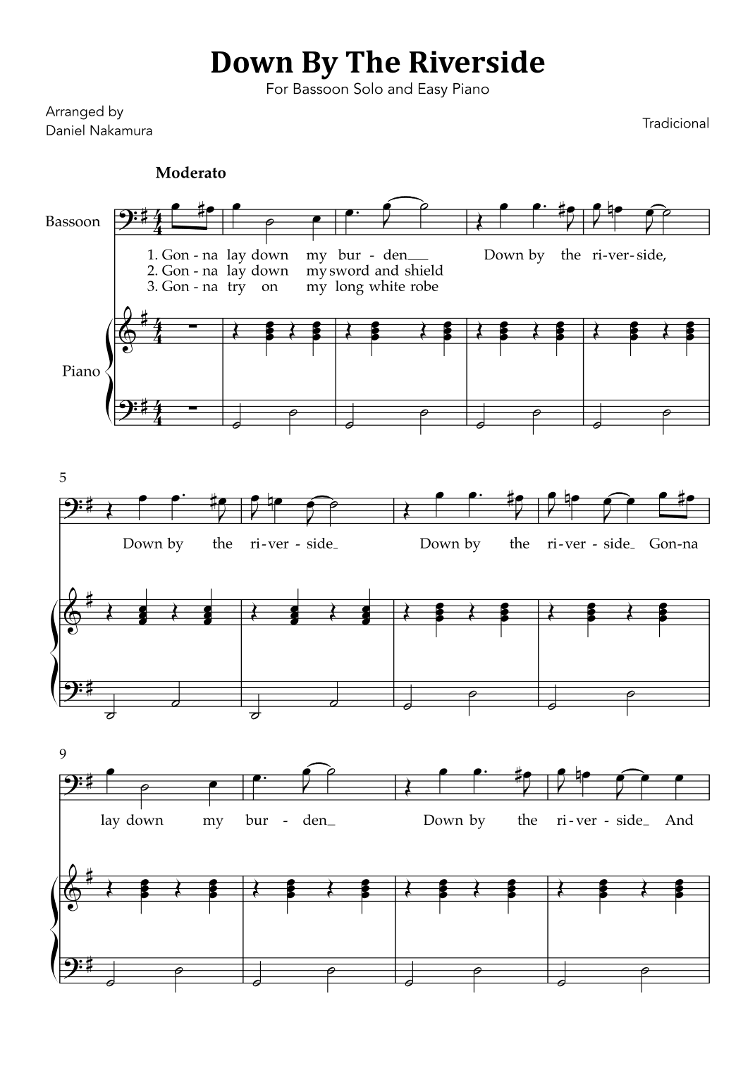 Down By The Riverside (For Bassoon Solo and Easy Piano) (arr. Daniel Nakamura)