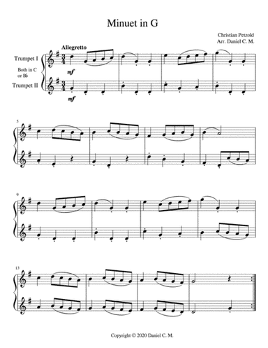 Minuet in G for trumpet duet (arr. Daniel C. M.)