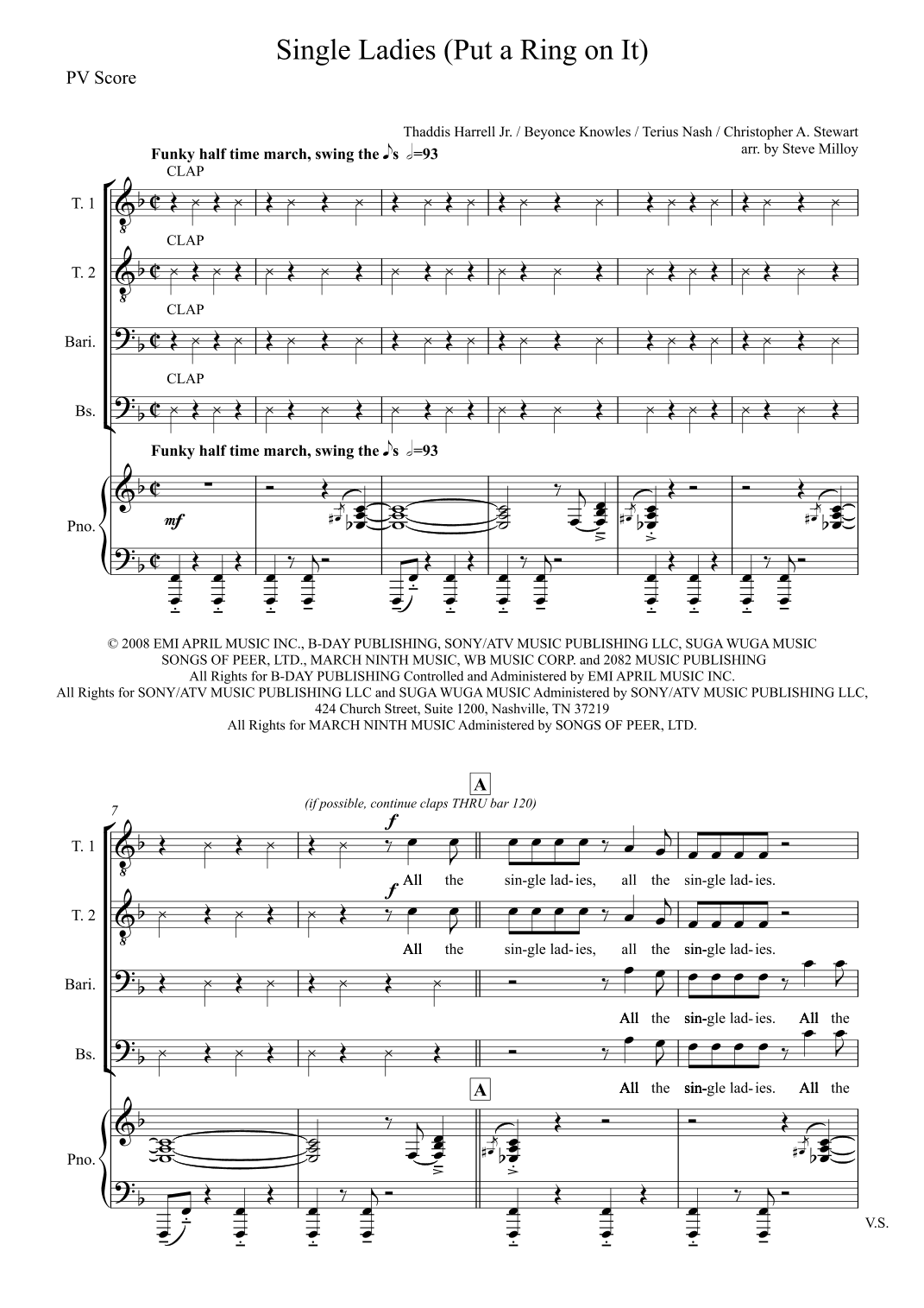Single Ladies (Put A Ring On It) (arr. Steve Milloy)