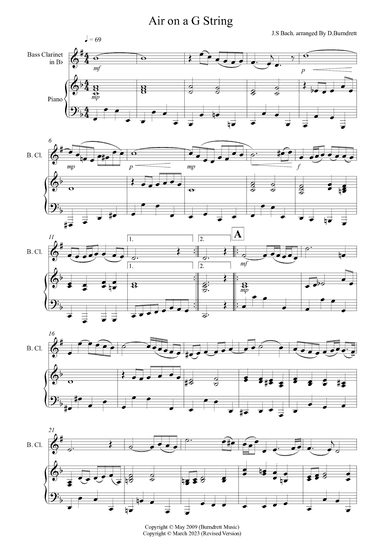 Air on a G String for Bass Clarinet and Piano (arr. David Burndrett)