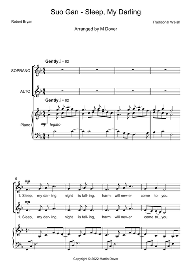Suo Gan - Sleep My Darling - 2 part choir - SA - Upper Voices (arr. Martin Dover)