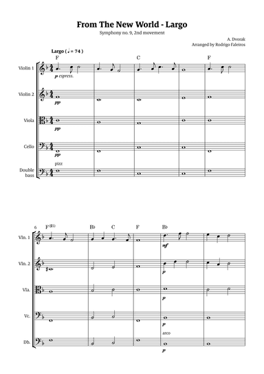 Largo (2nd movement of the Symphony no. 9 'From The New World') (arr. Rodrigo Faleiros)