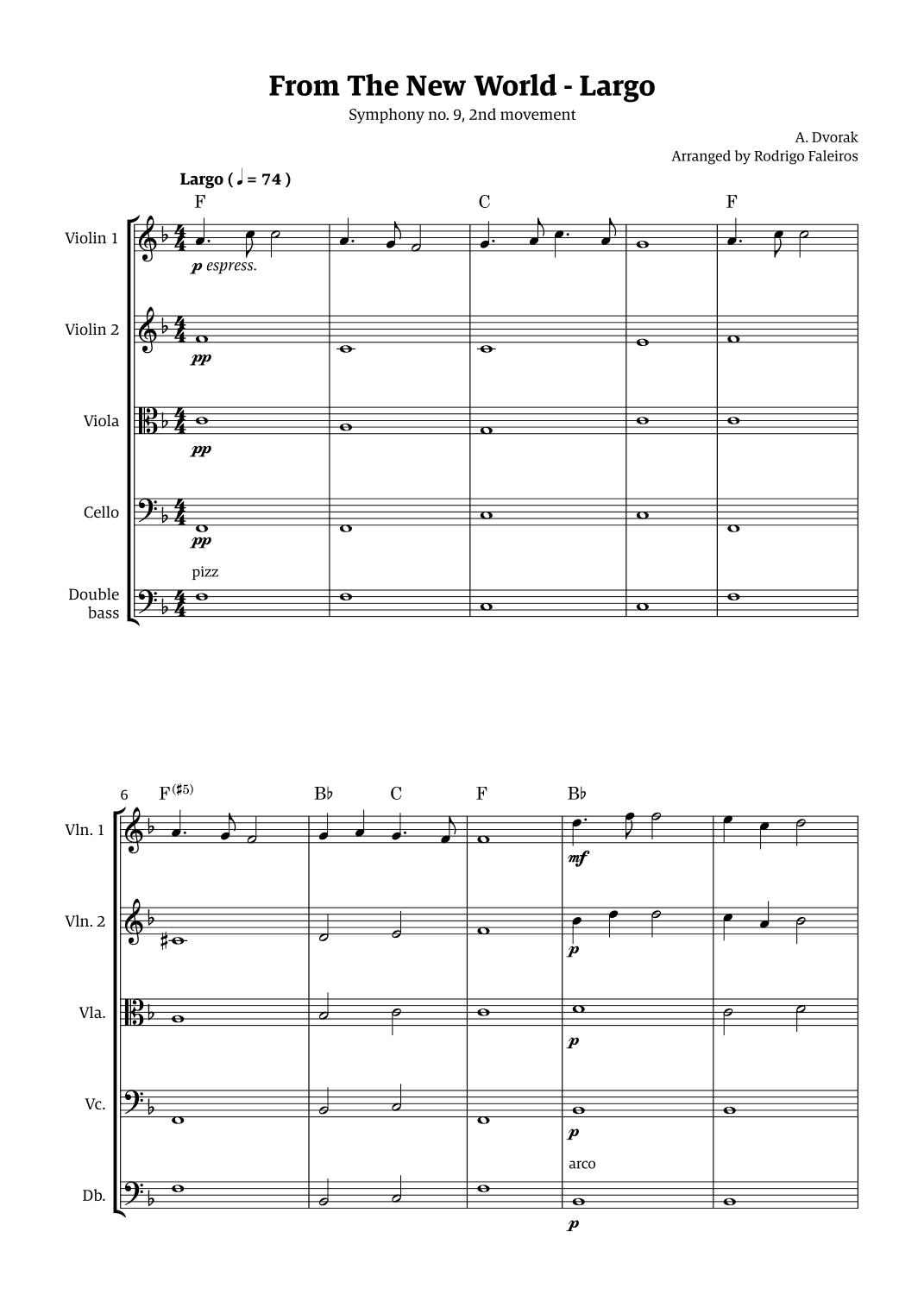 Largo (2nd movement of the Symphony no. 9 'From The New World') (arr. Rodrigo Faleiros)