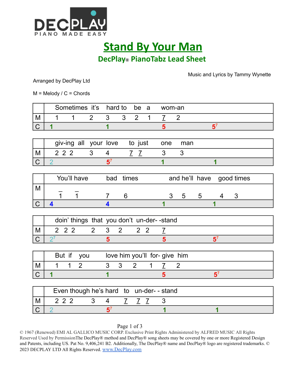 Stand By Your Man (arr. DecPlay Ltd)