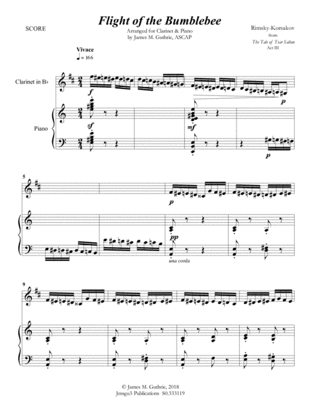 Korsakov: Flight of the Bumblebee for Clarinet & Piano (arr. James M. Guthrie, ASCAP)