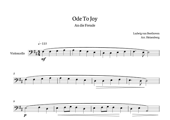 Beethoven - Ode To Joy for Cello (arr. Heisenberg)