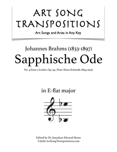 BRAHMS: Sapphische Ode, Op. 94 no. 4 (transposed to E-flat major) (arr. ArtSongTranspositions.com)