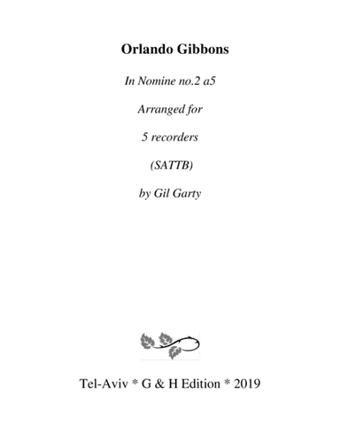 In Nomine no.2 a5 (arrangement for 5 recorders) (arr. Gil Garty)
