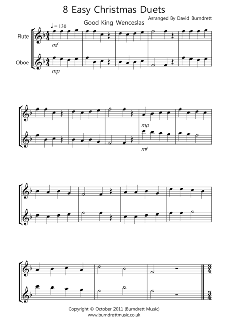 8 Easy Christmas Duets for Flute And Oboe (arr. David Burndrett)