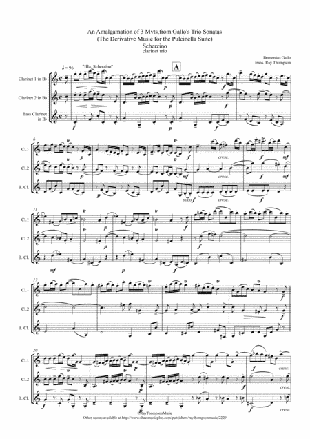 Gallo: 3 movts. from 2 Trio Sonatas (Pulcinella Suite Mvt.III Scherzino) - clarinet trio (arr. Ray Thompson)
