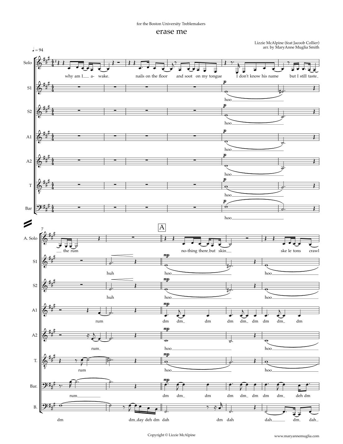 Erase Me (arr. MaryAnne Muglia Smith)