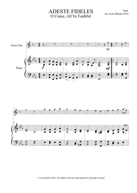 ADESTE FIDELES - O COME, ALL YE FAITHFUL - for Tenor Sax and Piano (arr. Ivan Marini)
