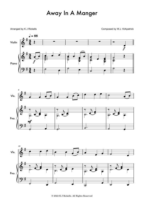 Away in a Manger - Violin (arr. K J Rickells)