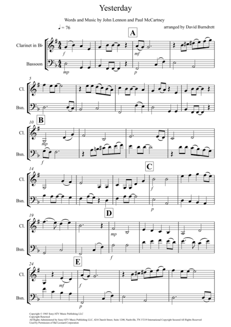 Yesterday (arr. David Burndrett)