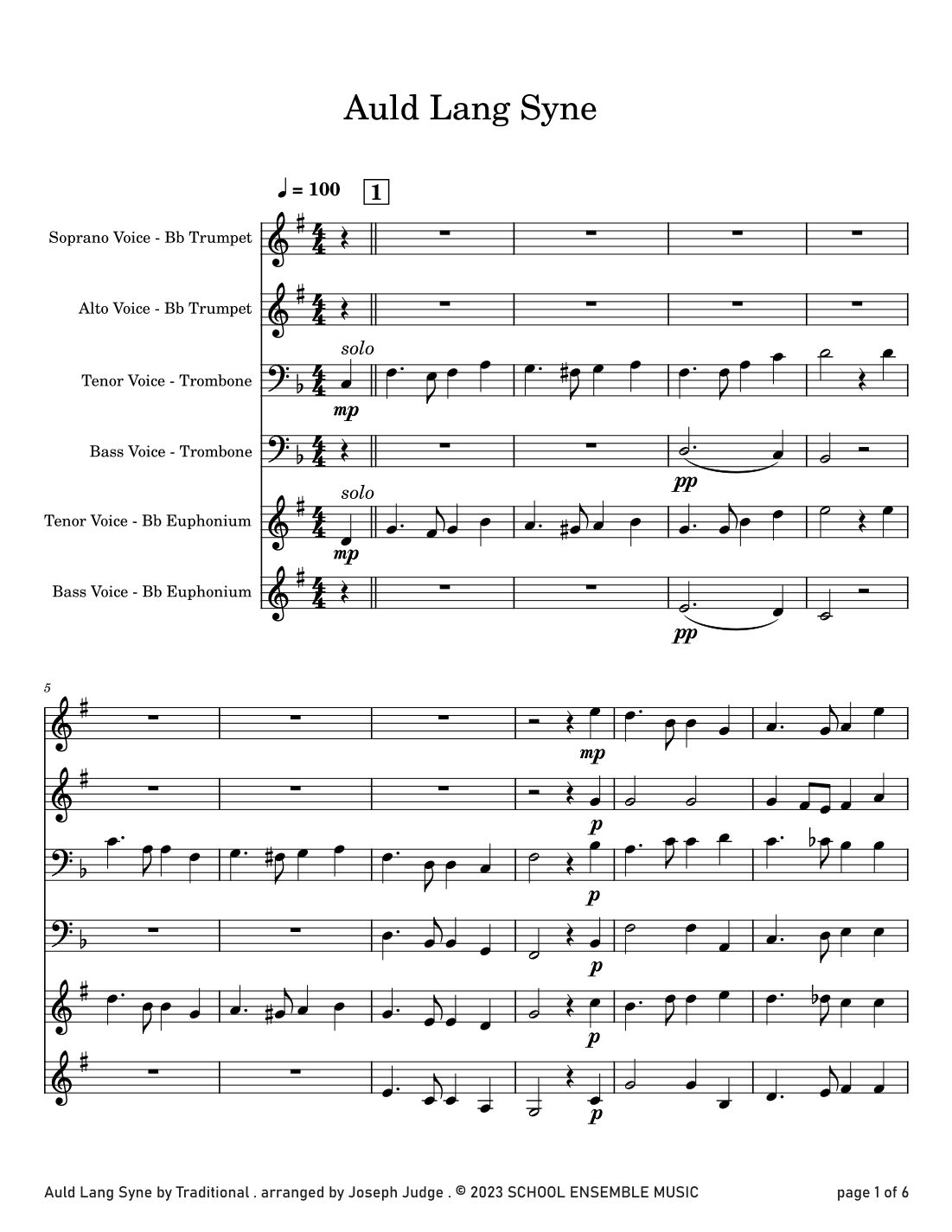 Auld Lang Syne for Brass Quartet in Schools (arr. Joseph Judge)