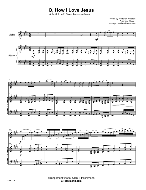 O HOW I LOVE JESUS - VIOLIN SOLO with Piano Accompaniment (arr. Glen Poehlmann)