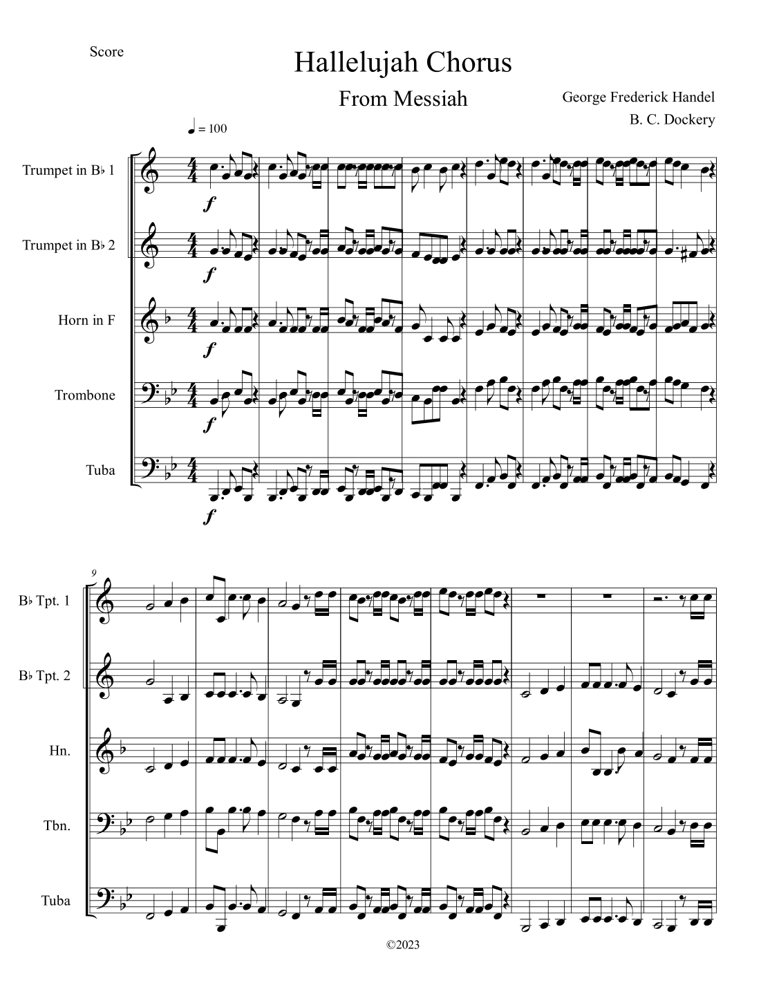 Hallelujah Chorus from Messiah (Brass Quintet) (arr. B. C. Dockery)