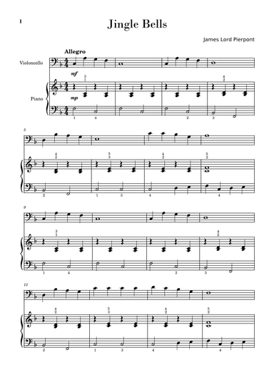 Jingle Bells (Easy Cello with Piano Accompaniment) (arr. Gisele Sant'Ana)