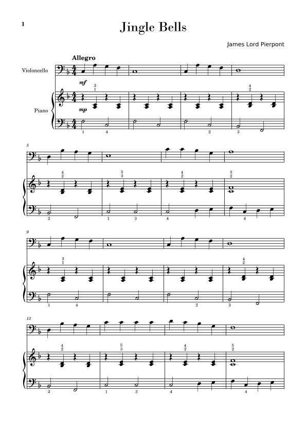 Jingle Bells (Easy Cello with Piano Accompaniment) (arr. Gisele Sant'Ana)