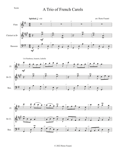 A TRIO OF FRENCH CAROLS (for Woodwind Trio) (arr. Reno Fusani)